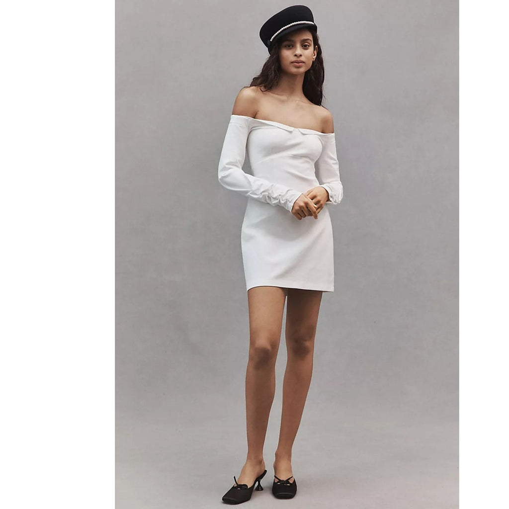 Anthropologie BHLDN Gianna Off-The-Shoulder Twofer Dress $160 MEDIUM Ivory