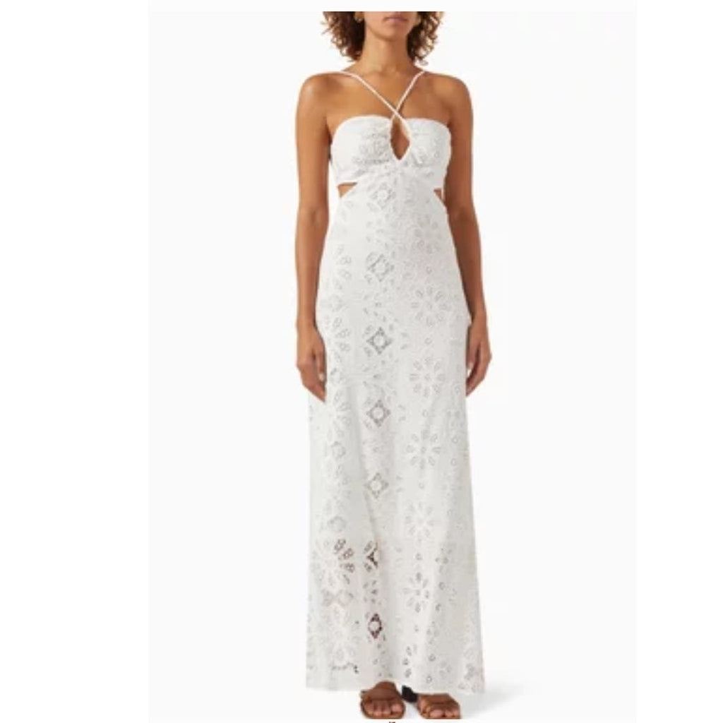 New Free People Especia Memoria Lace Maxi Dress $350 SMALL Off-White Keyhole