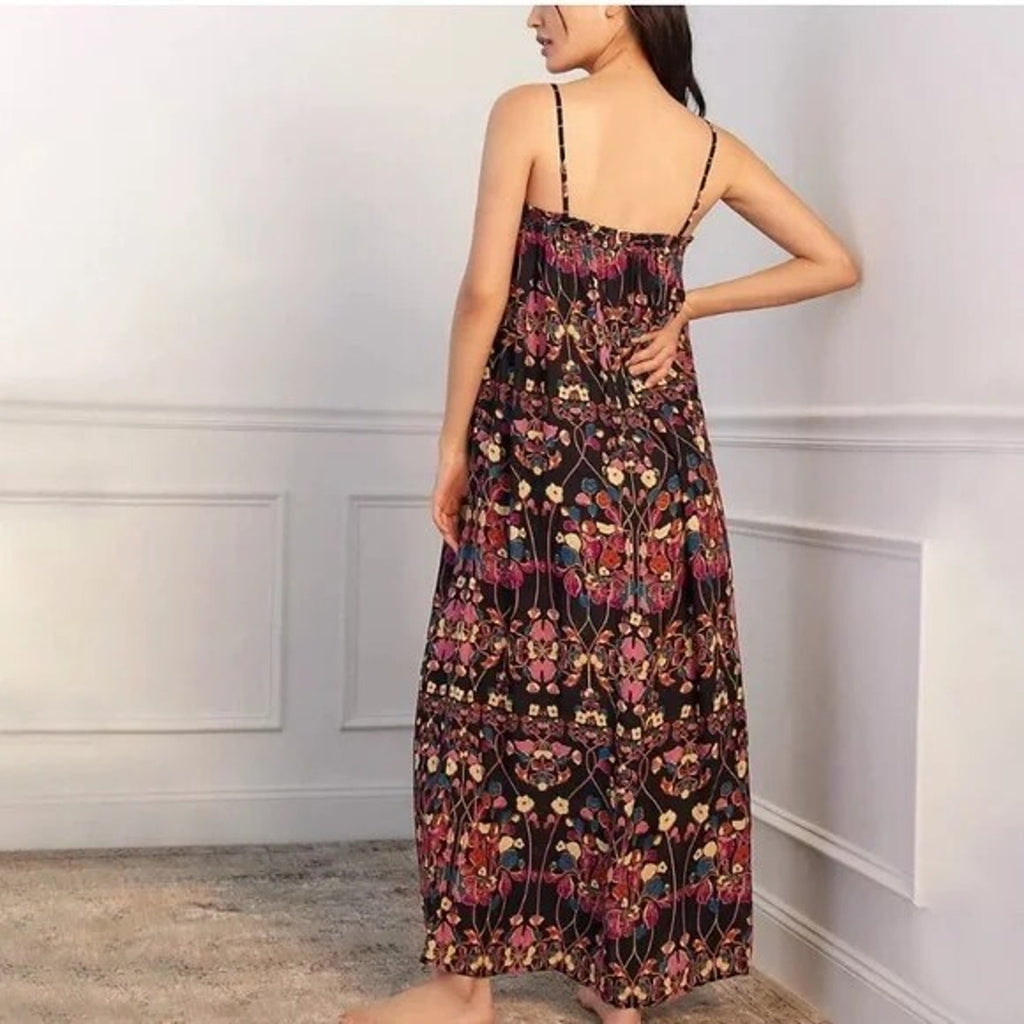 NEW Anthropologie Quilted Floral Maxi Dress $120 Size Small Semi Sheer Boho