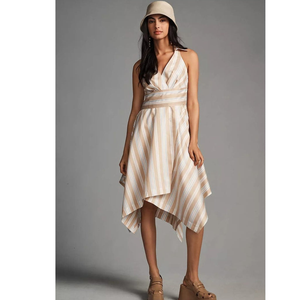 New Anthropologie Maeve Asymmetrical Wrap Shirt Dress $180 SIZE 14 Neutral Motif