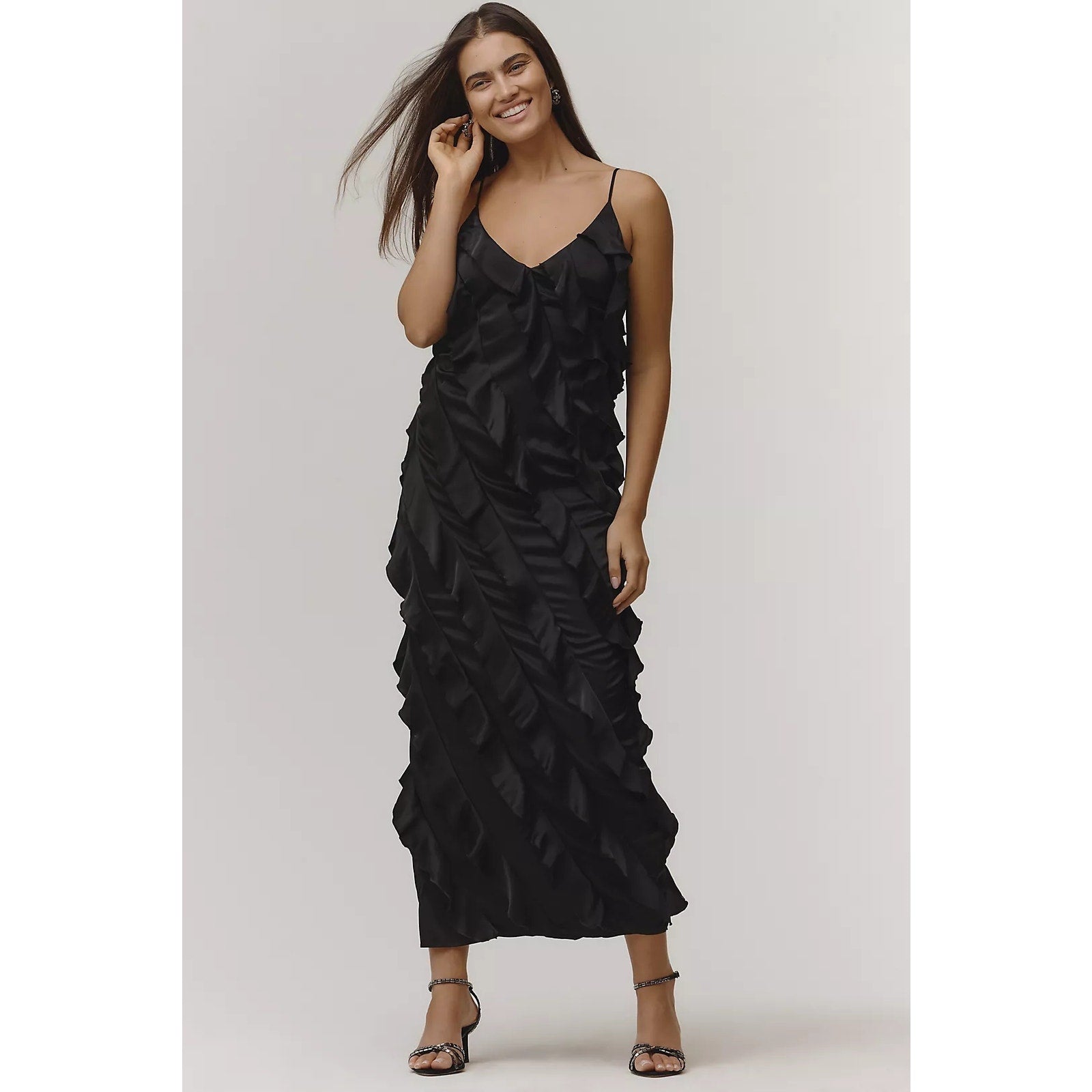 Anthropologie By Anthropologie Bias-Cut Ruffled Midi Dress $198 XS Black