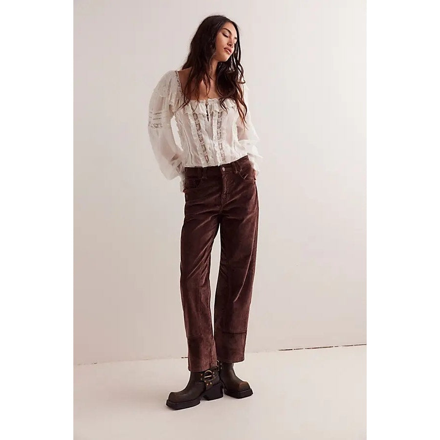 New FREE PEOPLE We The Free Risk Taker Cord Straight Jeans $128 SIZE 29 Brown