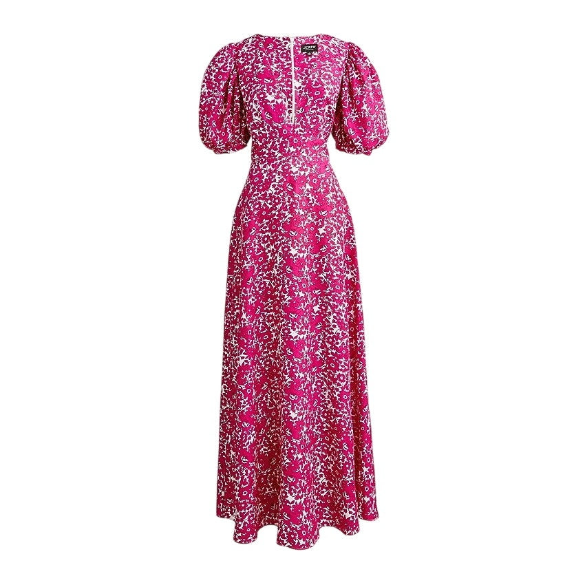 J CREW Collection Puff Sleeve V-neck Drapey Floral Maxi Dress $298 Size 00