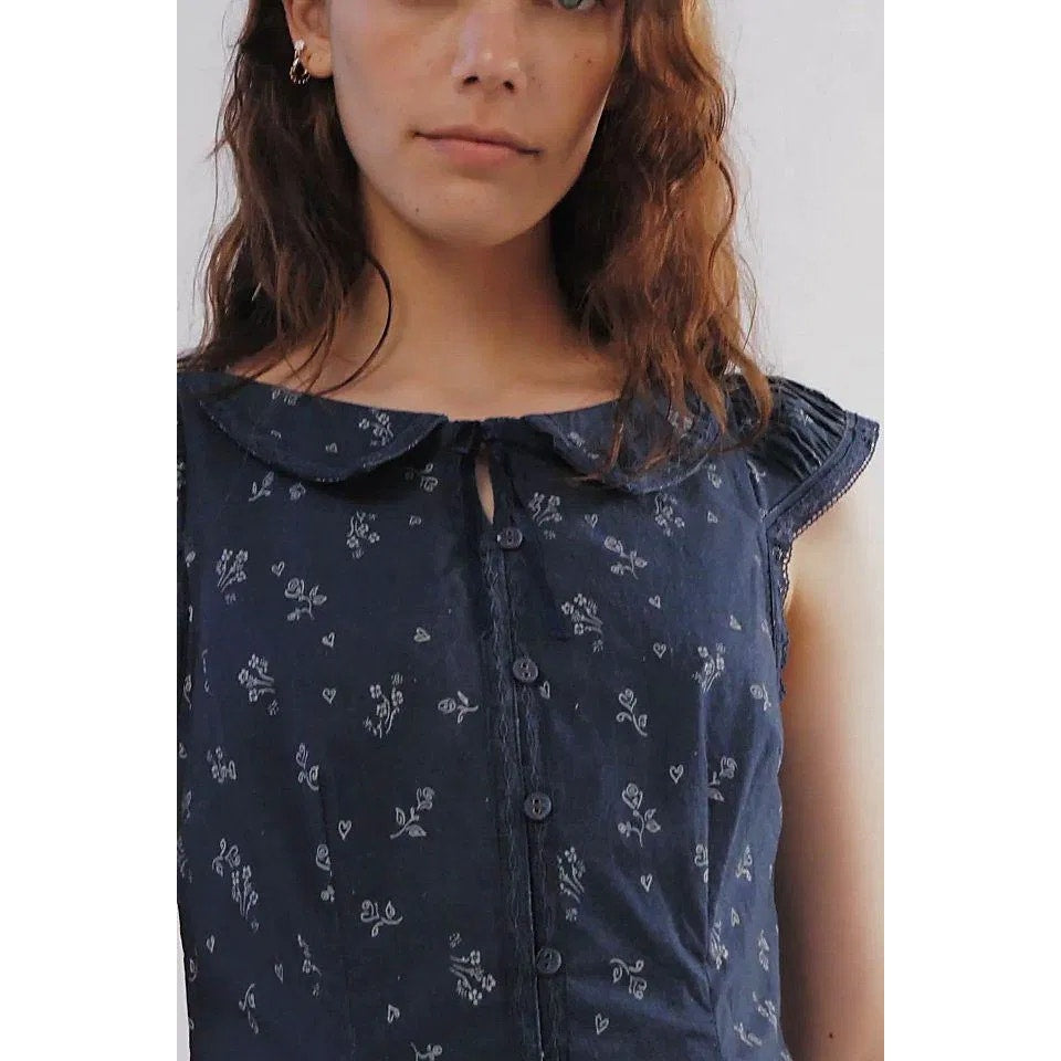 FREE PEOPLE Beasley Floral Mini Dress $148 LARGE Navy