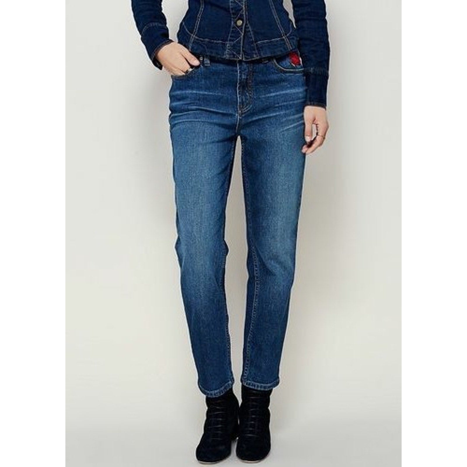 NEW Free People Women's Blue Four Seasons Embroidered Rose Skinny Jeans Sz 24
