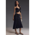 New By Anthropologie Fluted Knit Pencil Midi Skirt $118 SMALL Black Stretchy