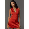 Anthropologie Sleeveless Square-Neck Shift Mini Dress SIZE 6 Red Satin Anthropologie
