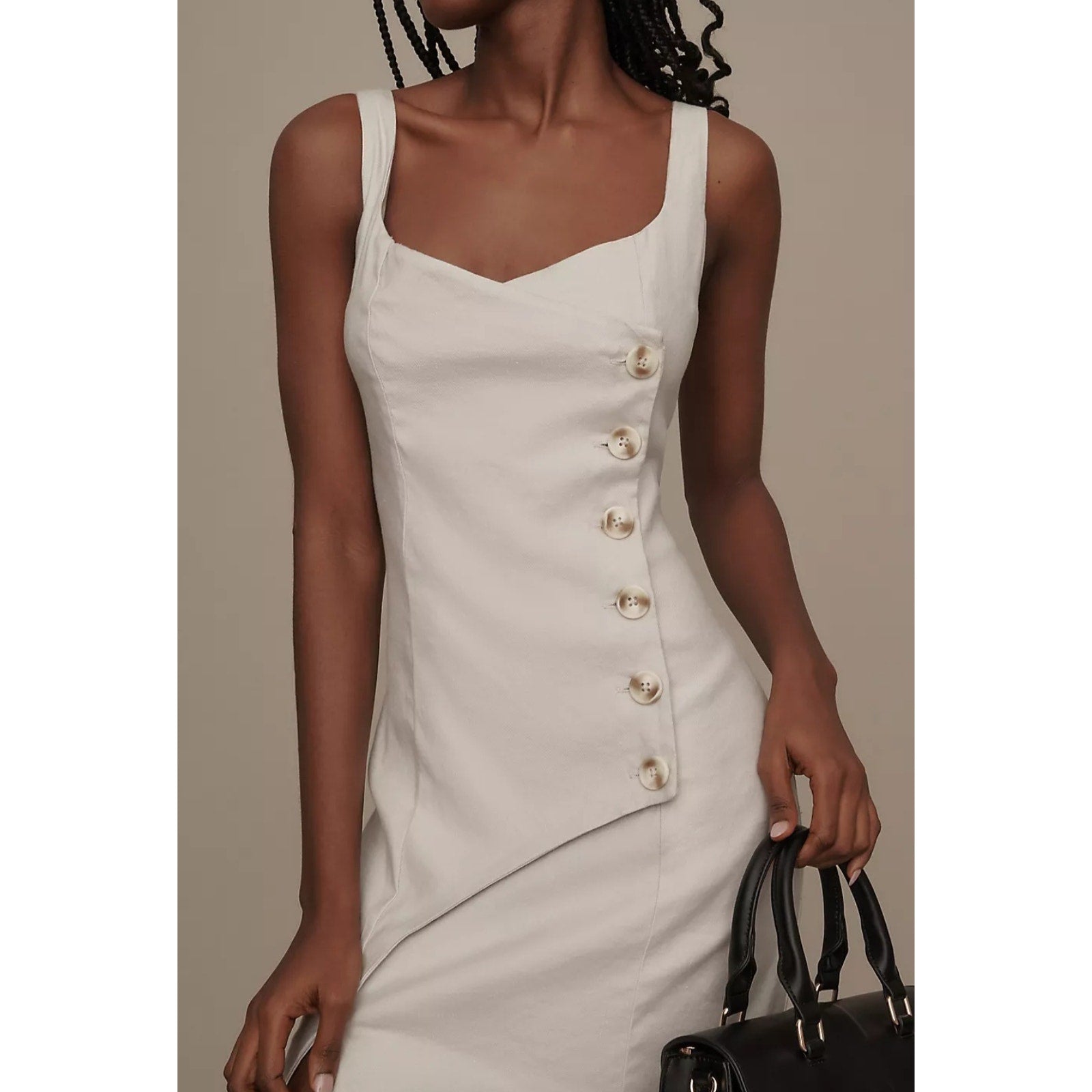 Anthropologie Sleeveless Square-Neck Linen Button Wrap Midi Dress $178 M