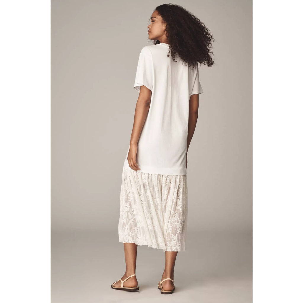 Anthropologie Twofer Lace T-Shirt Midi Dress Size LARGE White Anthropologie