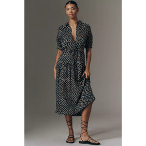 By Anthropologie Utility Pocket Shirtdress SMALL Black Abstract Geo