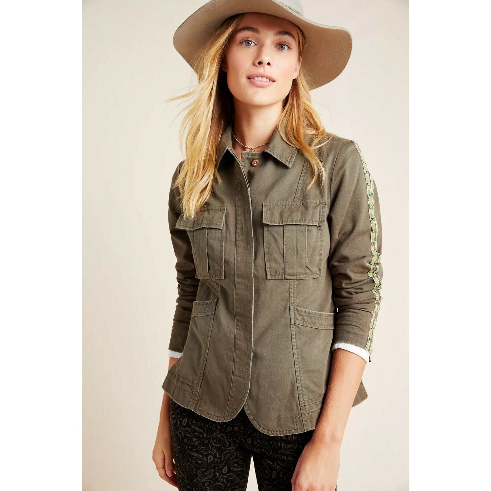 NEW Anthropologie Stitch's Olivette Camo-Striped Utility Jacket $150 Sz Small