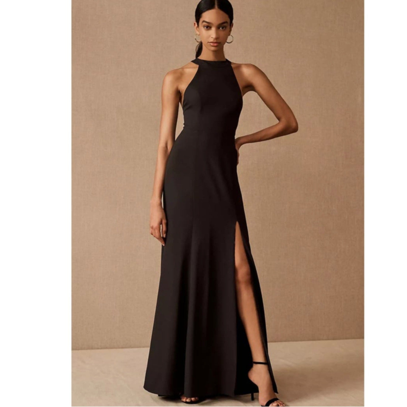 New Anthropologie BHLDN Lennox Halter Open-Back Side-Slit Stretch Crepe Gown 8
