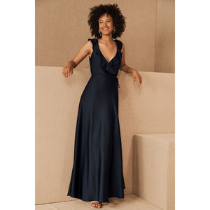 New Anthropologie BHLDN Tansy Satin Maxi Dress Sachin and Babi $220 SIZE 12 Navy