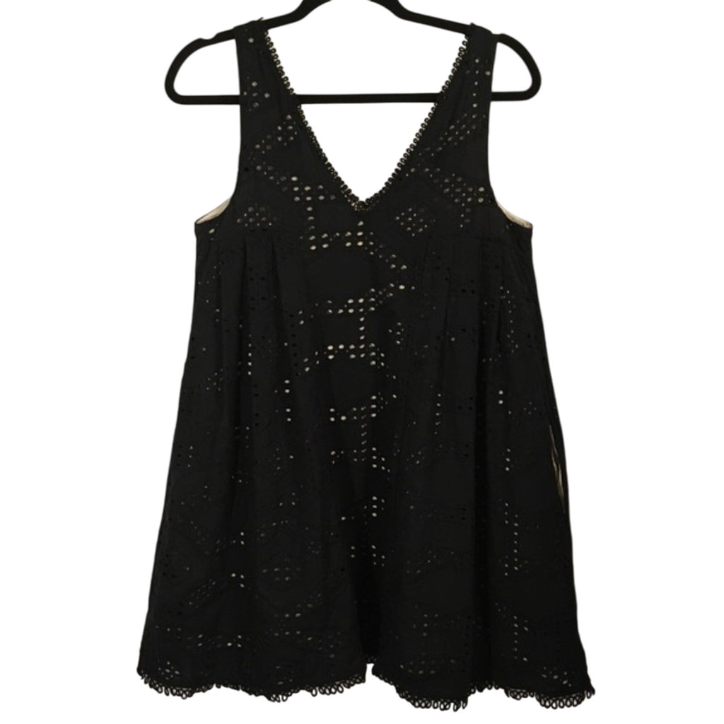 New Anthropologie Maeve Eyelet Swing Mini Dress $148 MEDIUM Black