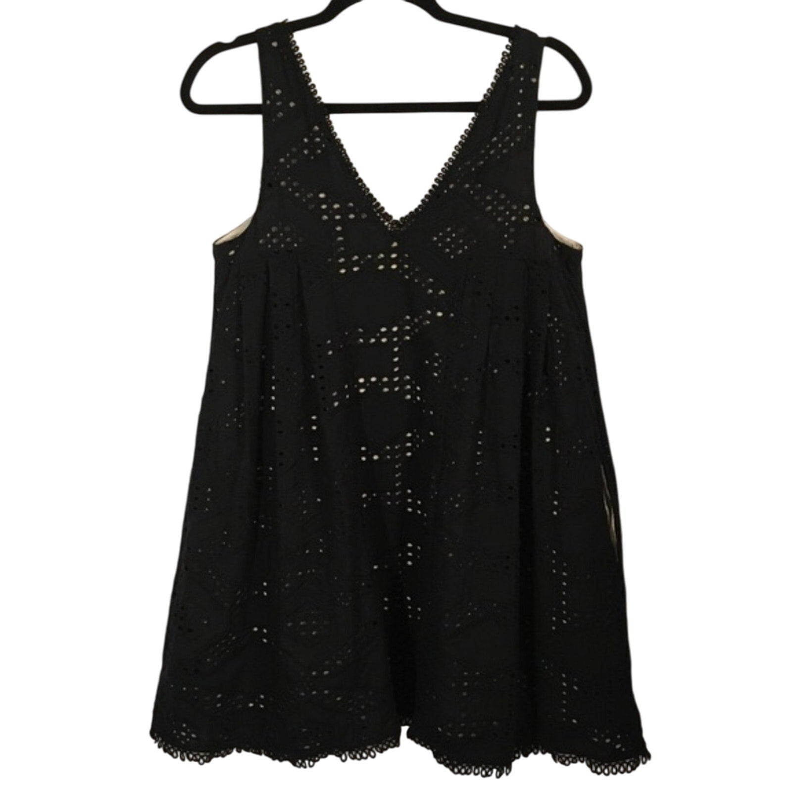 New Anthropologie Maeve Eyelet Swing Mini Dress $148 MEDIUM Black