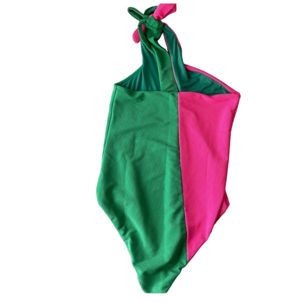 Free People x Beach Riot Nia One-Piece Swimsuit MEDIUM Pink/Green Free People