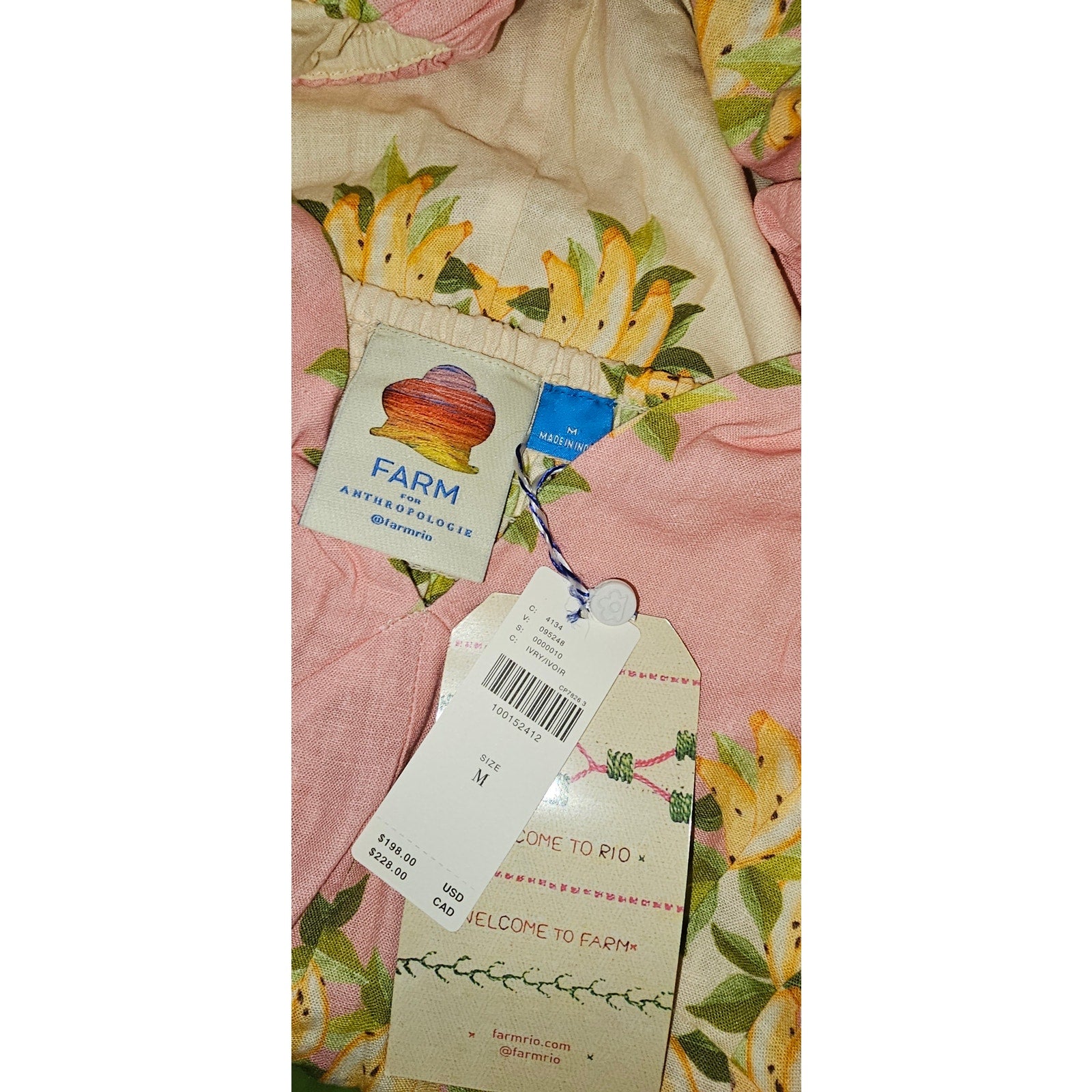 Farm Rio x Anthropologie V-Neck Puff-Sleeve Linen Blend Romper MEDIUM FARM Rio for Anthropologie