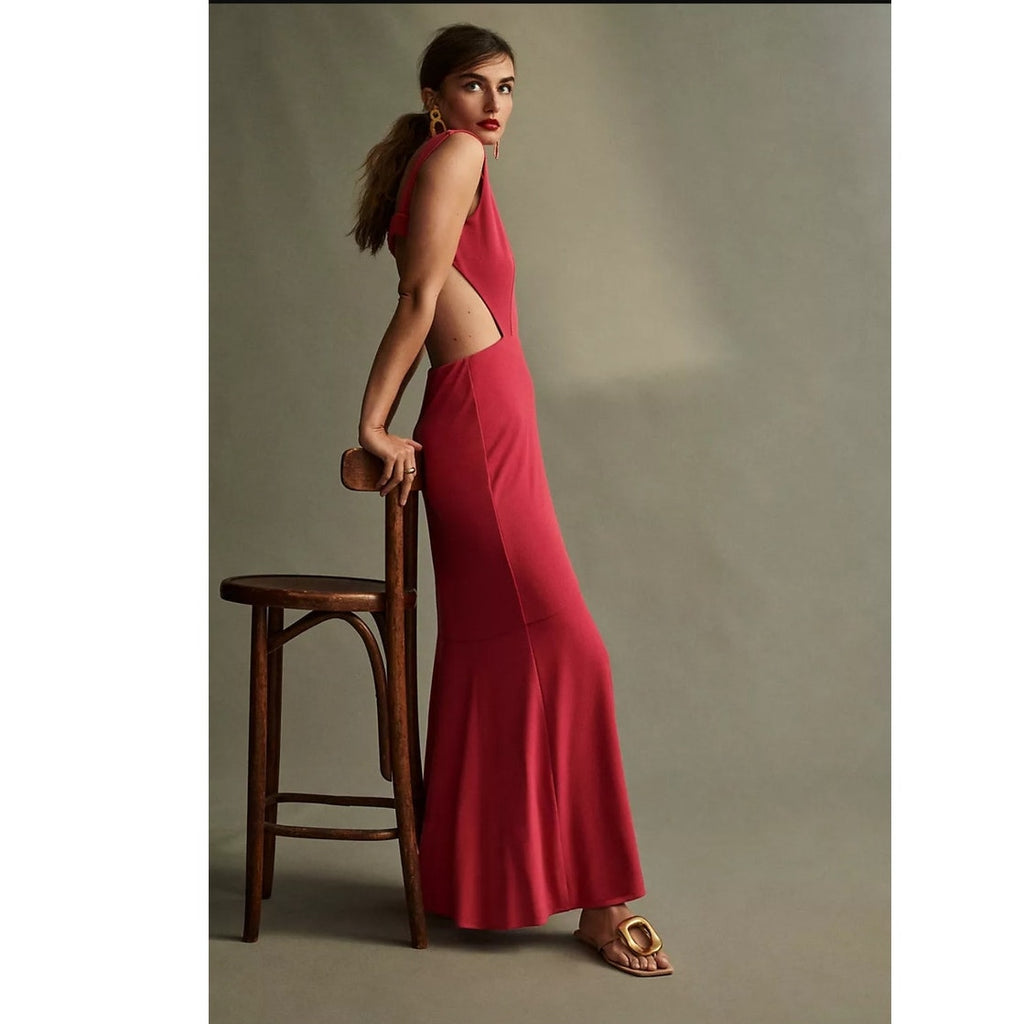 New Anthropologie Maeve Open-Back Knit Maxi Dress $170 XXS 2XS Red