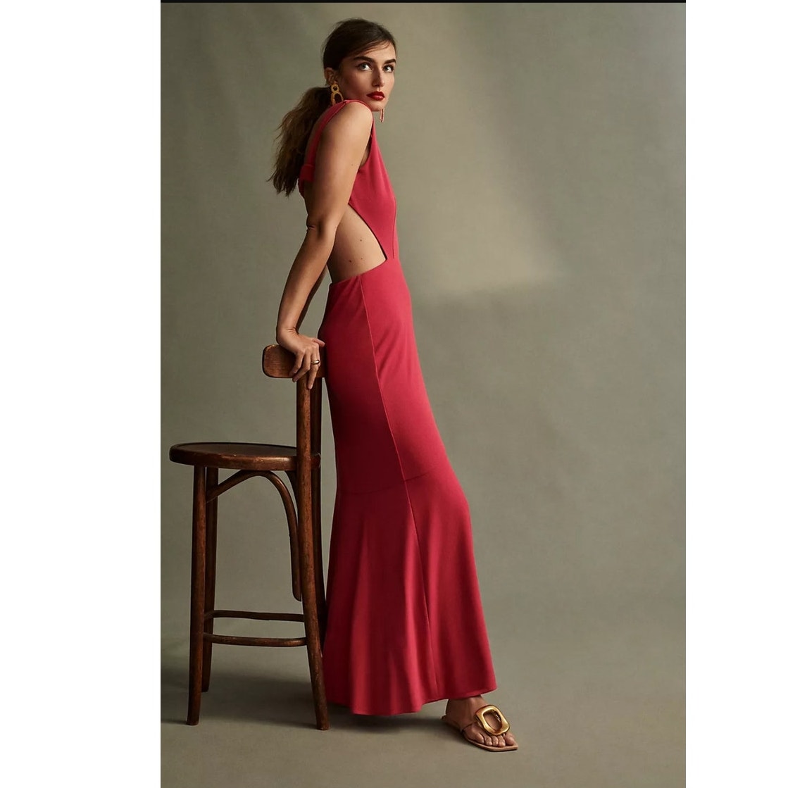 New Anthropologie Maeve Open-Back Knit Maxi Dress $170 XXS 2XS Red
