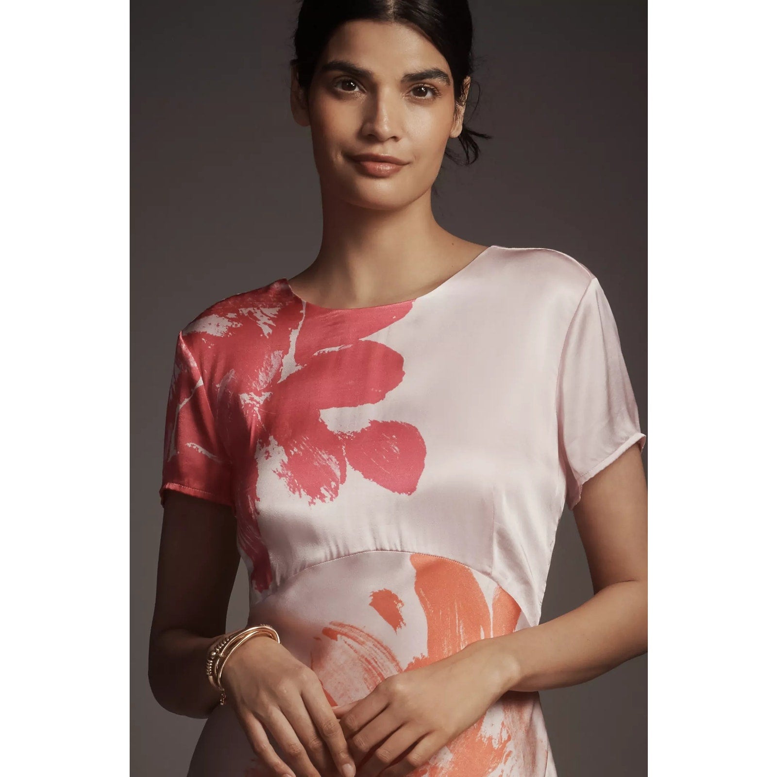 Anthropologie Short-Sleeve Maxi Slip Dress $168 Medium Pink Floral Boho