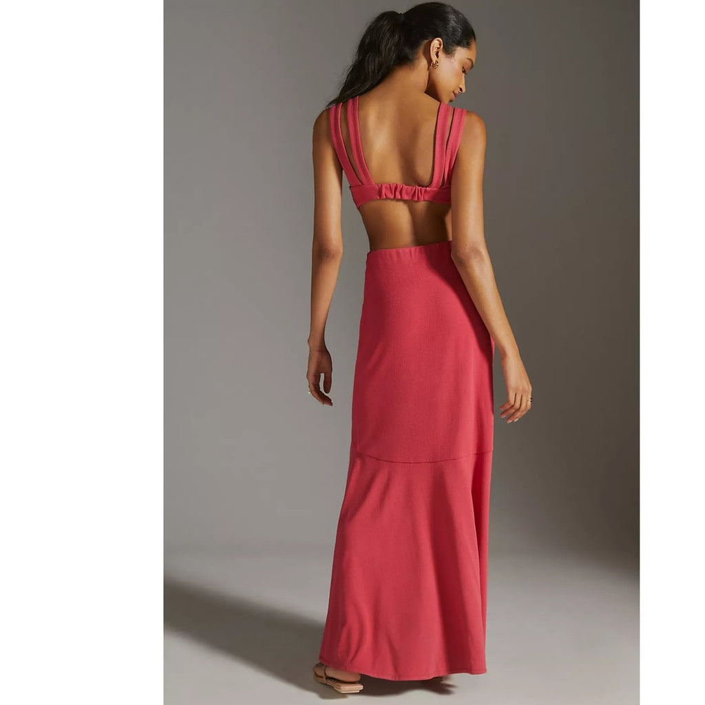 New Anthropologie Maeve Open-Back Knit Maxi Dress $170 XXS 2XS Red