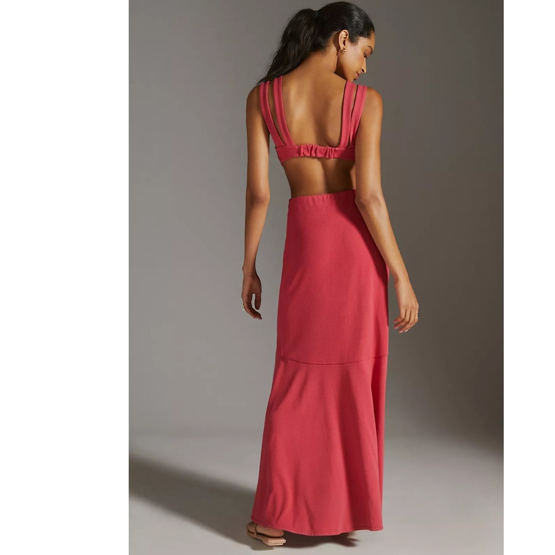 New Anthropologie Maeve Open-Back Knit Maxi Dress $170 XXS 2XS Red