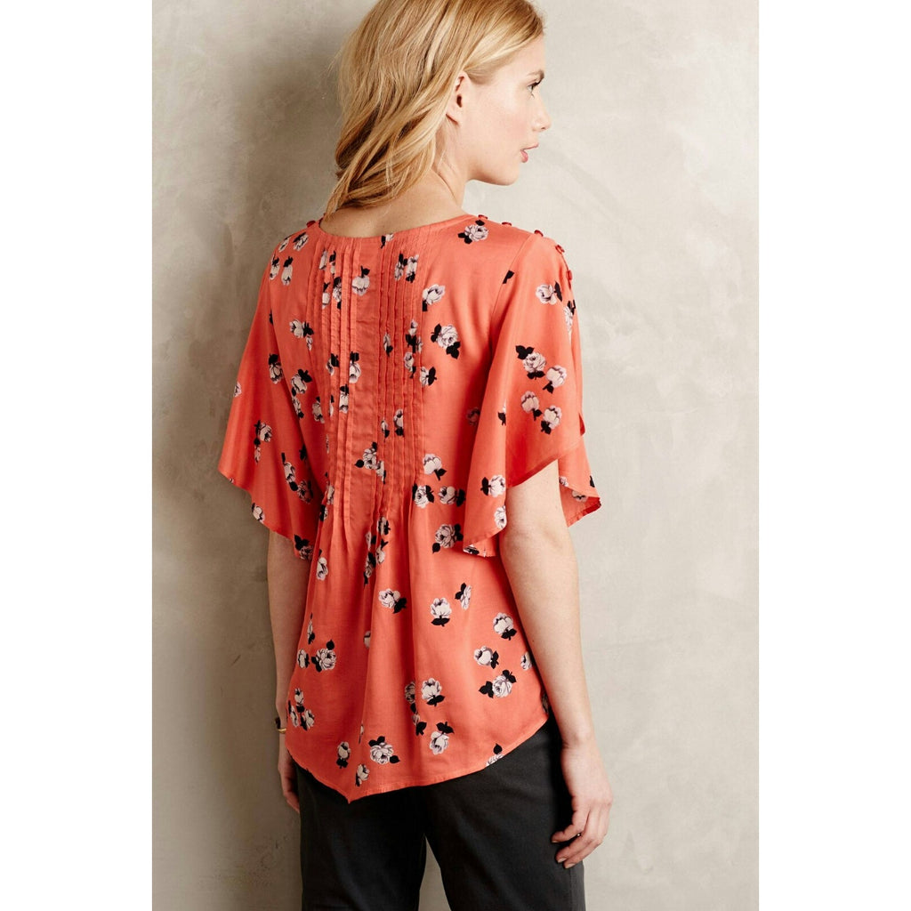 NEW Anthropologie Maeve Women's Orange Fluttered Maya Blouse Size 6