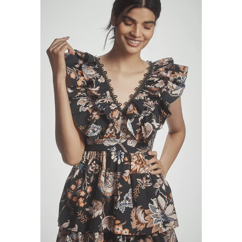 Anthropologie Sleeveless Ruffled A-Line Mini Dress X-LARGE Navy Anthropologie