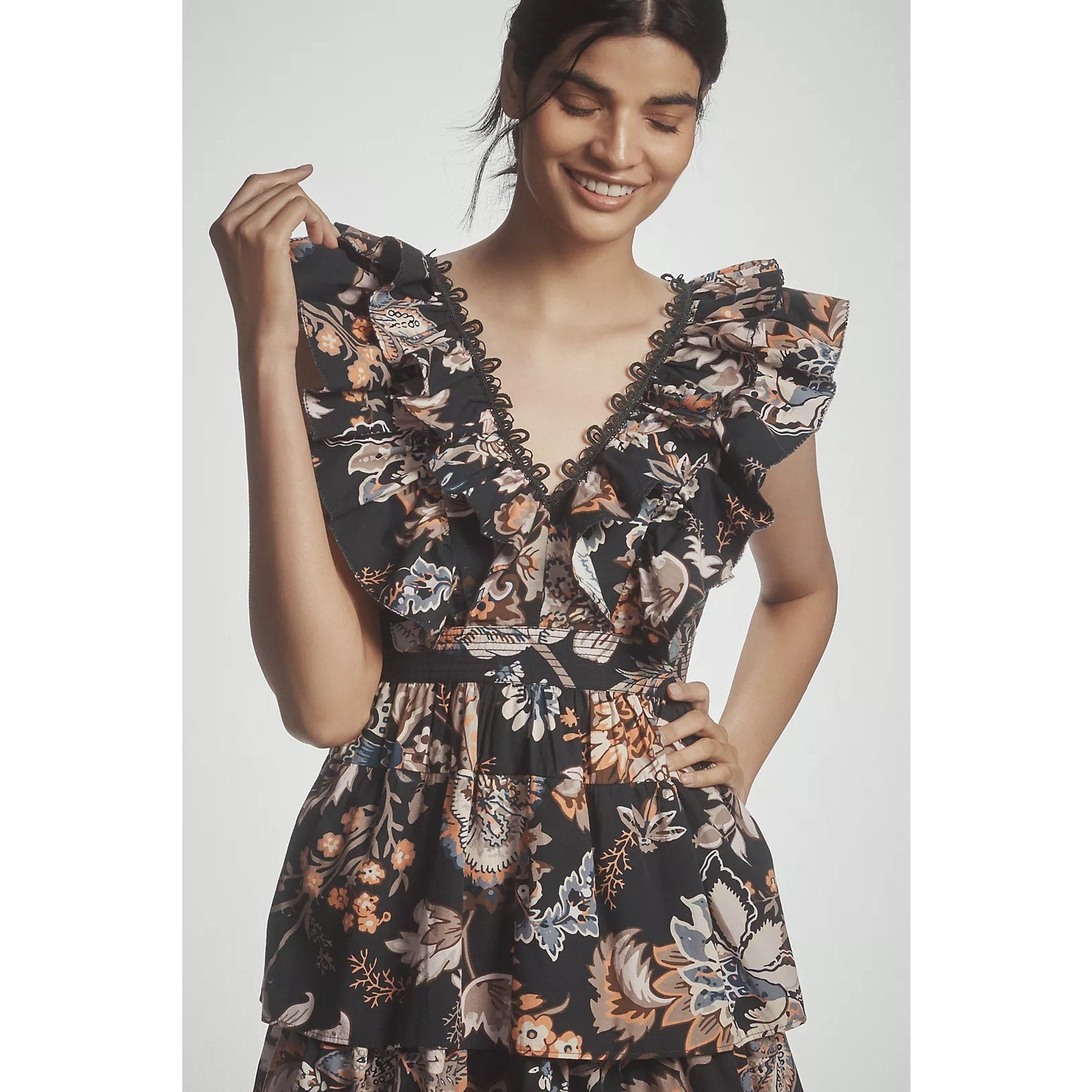 Anthropologie Sleeveless Ruffled A-Line Mini Dress X-LARGE Navy Anthropologie