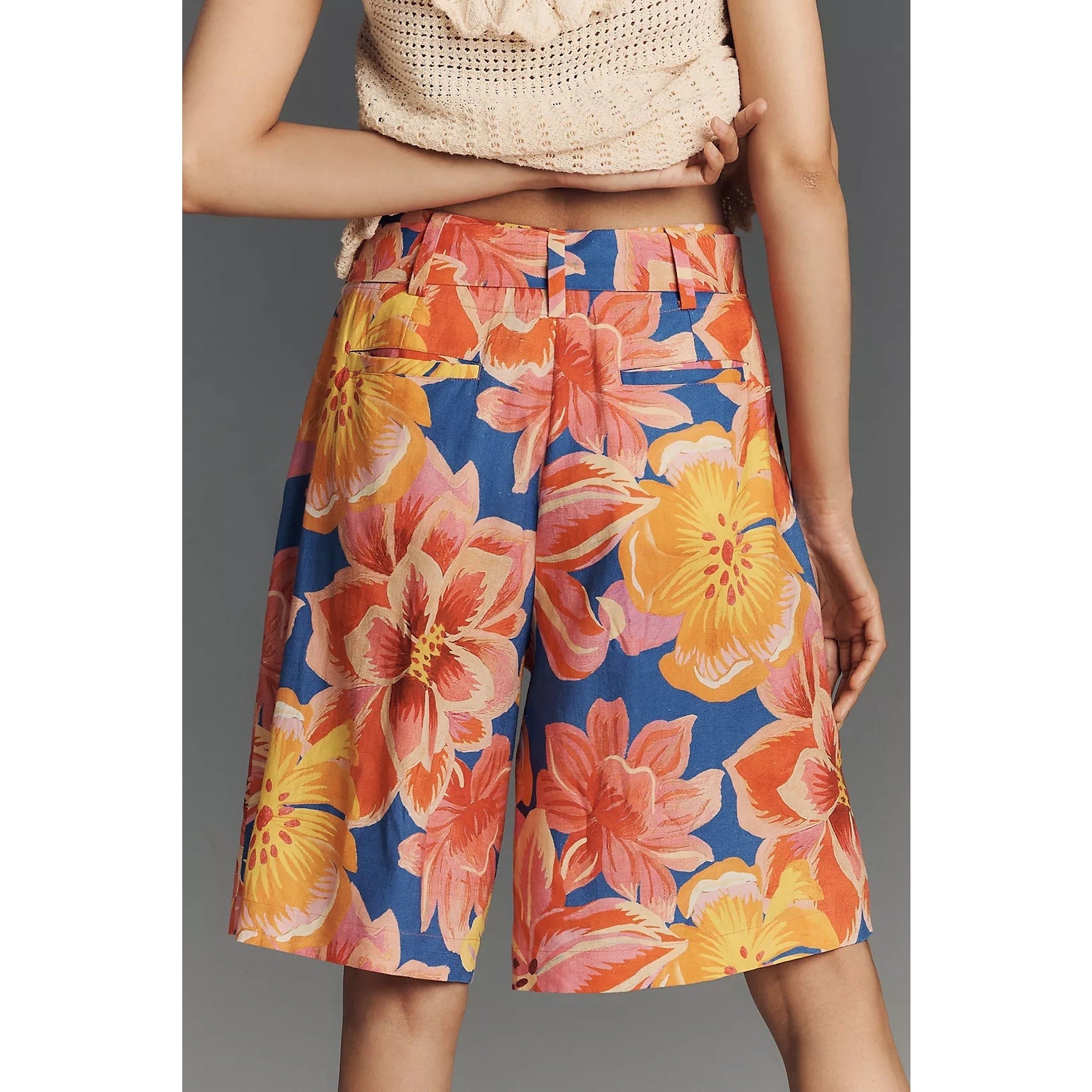 Farm Rio x Anthropologie Linen Blend Belted Floral Bermuda Shorts XS FARM Rio for Anthropologie