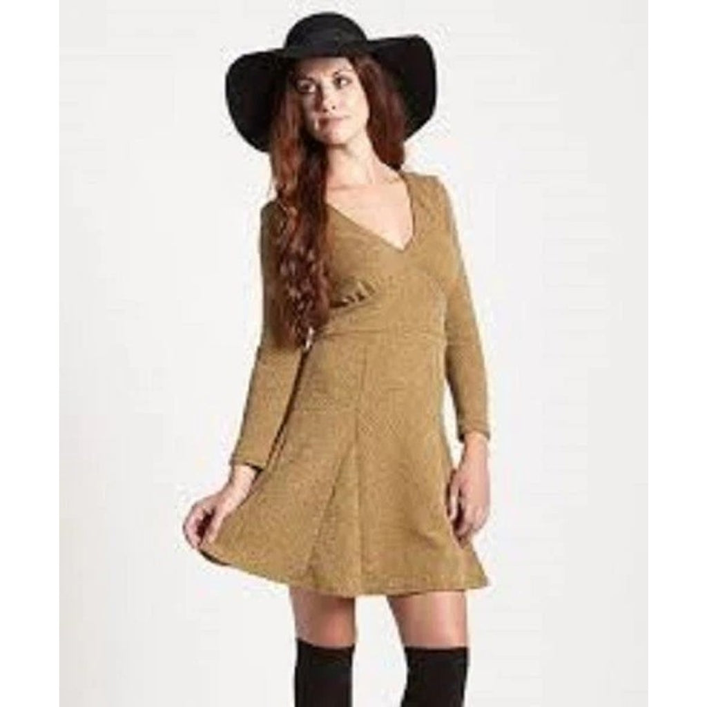 New Free People Heartstopper Textured Mini Dress $118 XS Golden Brown
