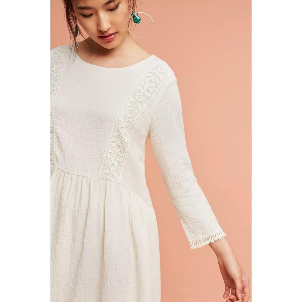 New Anthropologie Edira Lace Tunic Mini Dress $138 Small Ivory White