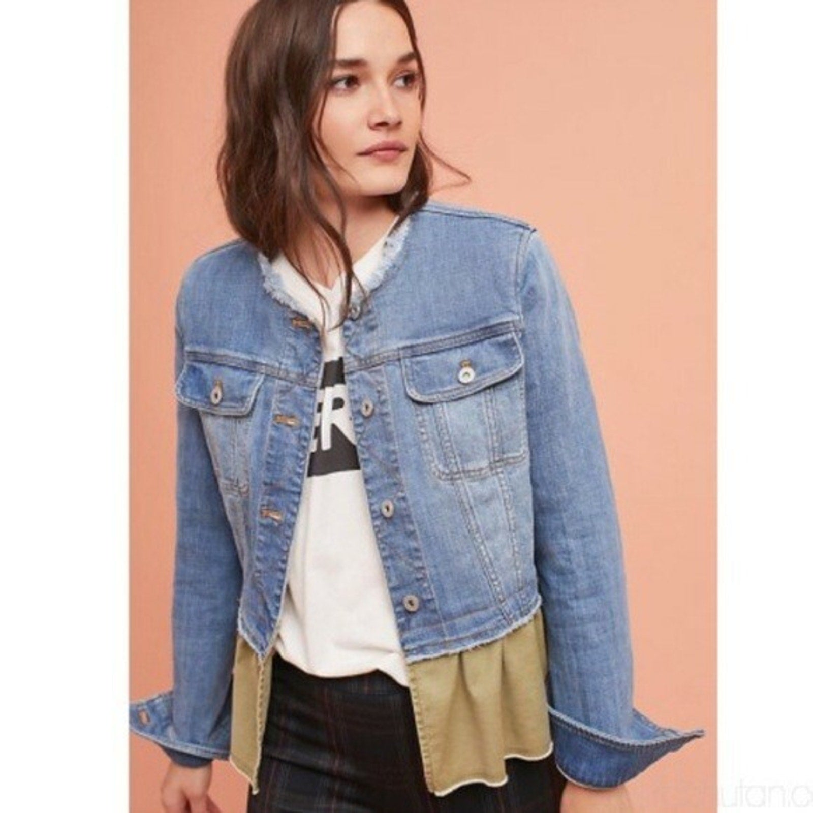 NEW Anthropologie Pilcro Flounced Denim Jacket Size Small