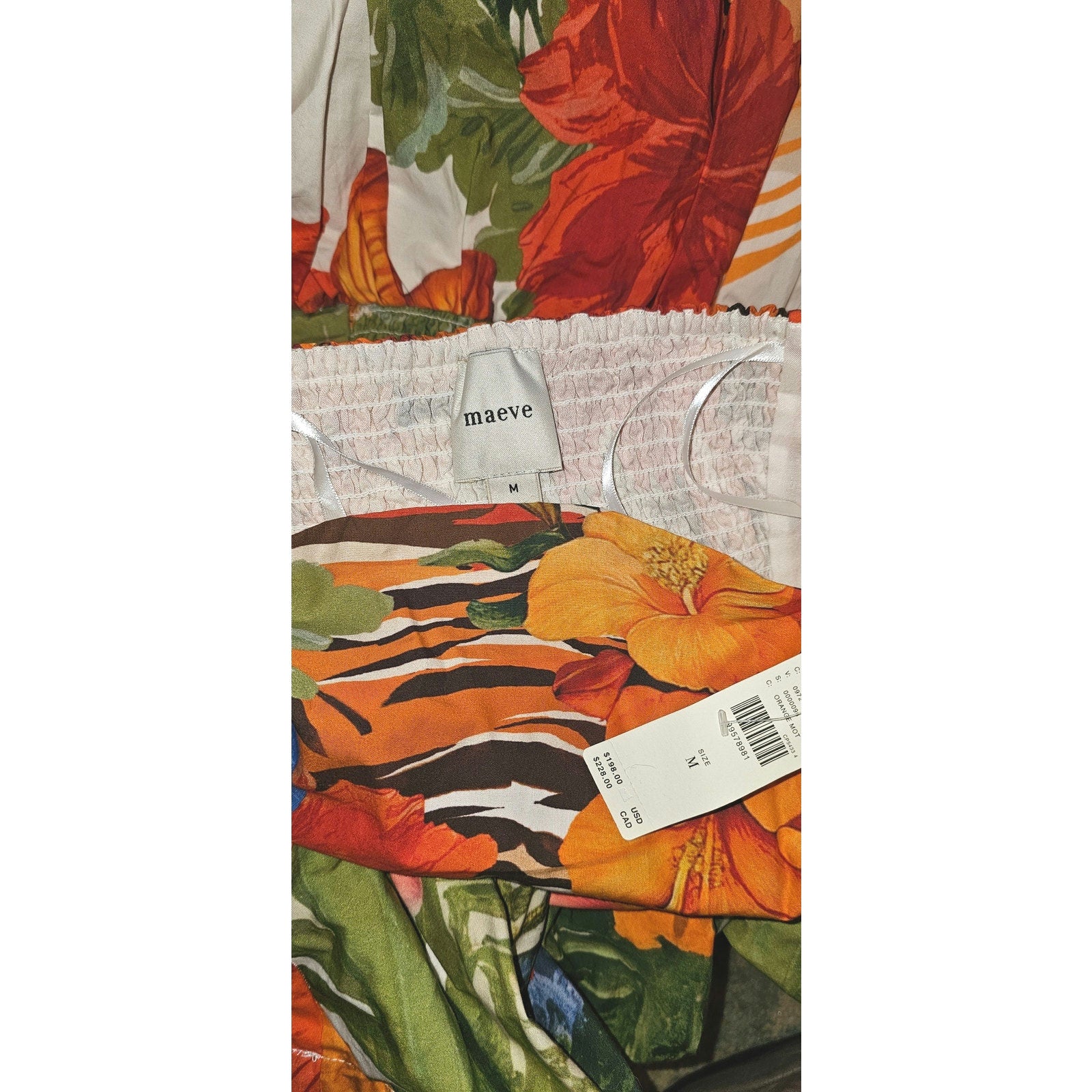 Anthropologie Maeve Strapless Tiger Printed Midi Dress MEDIUM Orange Anthropologie