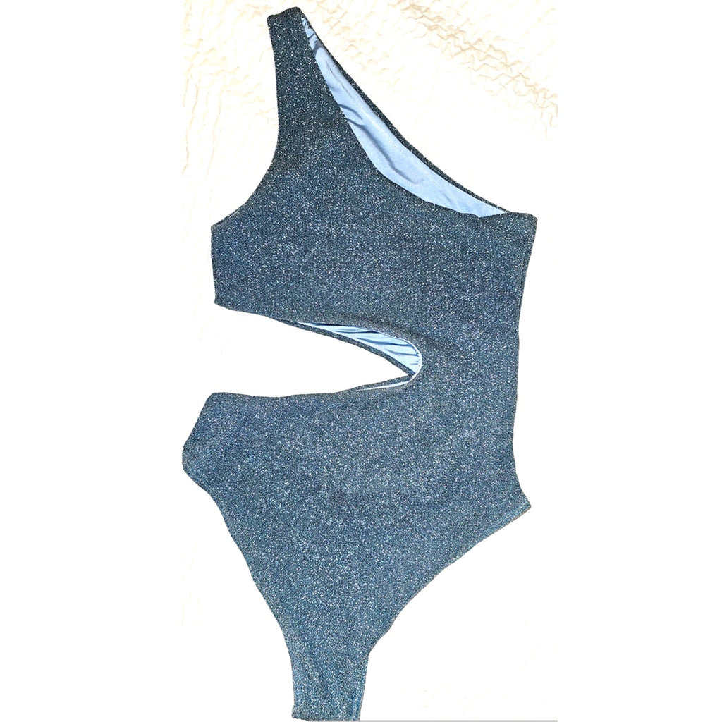 New Free People Beach Riot Celine Shine One-Piece $148  X-SMALL Blue Metallic