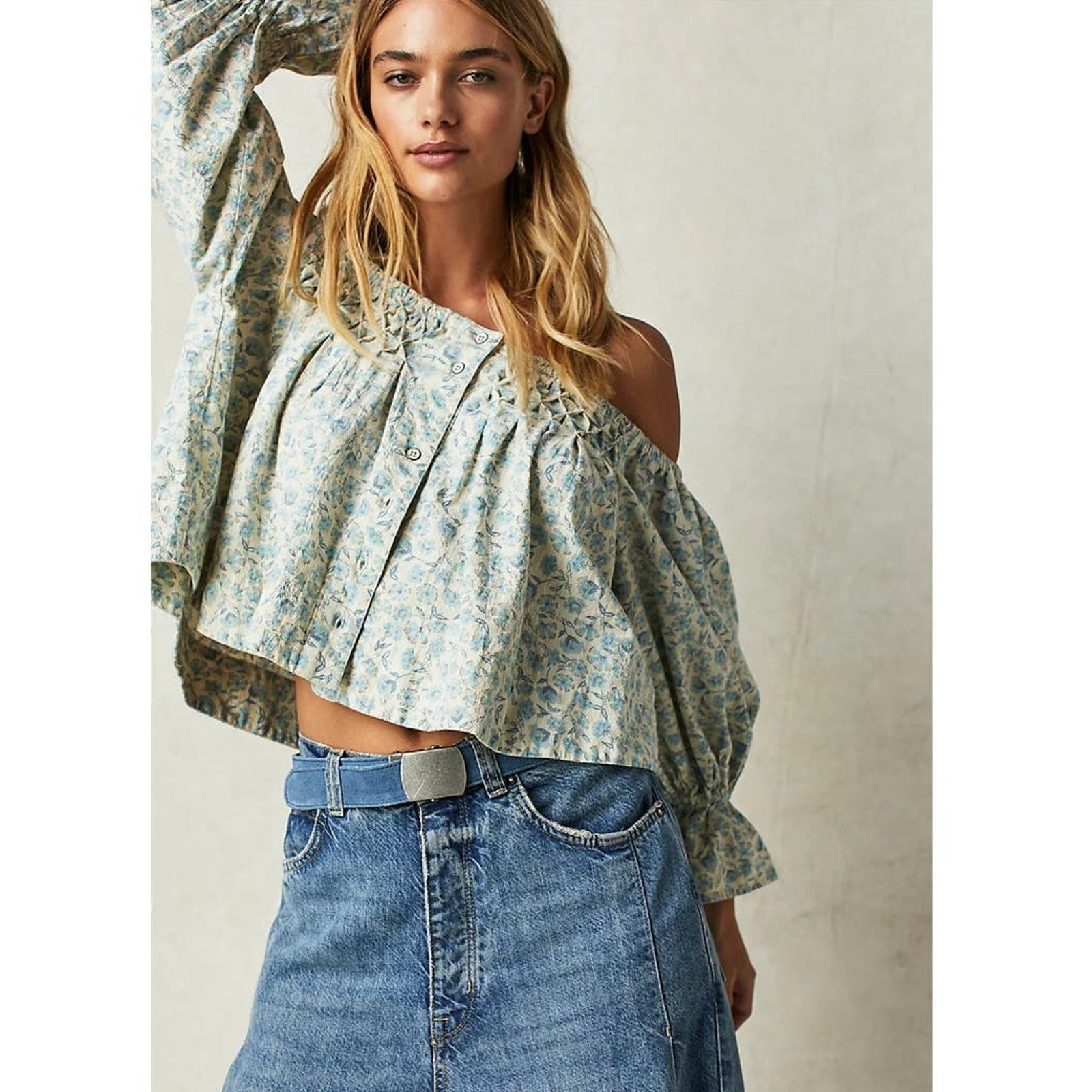 Free People James Smock Off The Shoulder Smock Crop Top