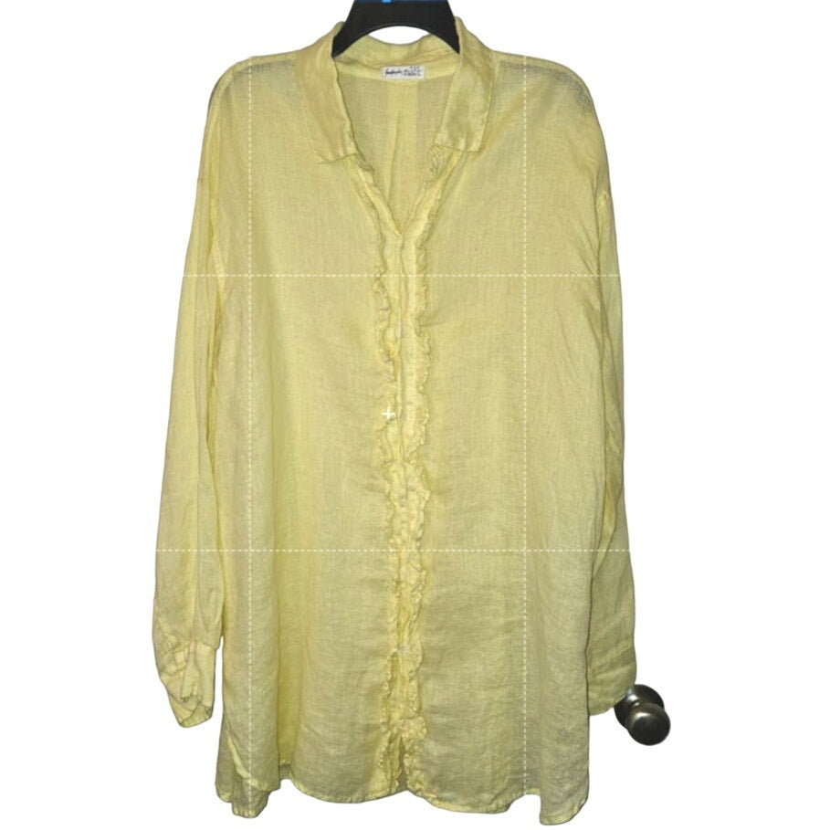 New Free People x CP Shades Solid Ruffle Linen Shirt $252 X-SMALL Banana Cream