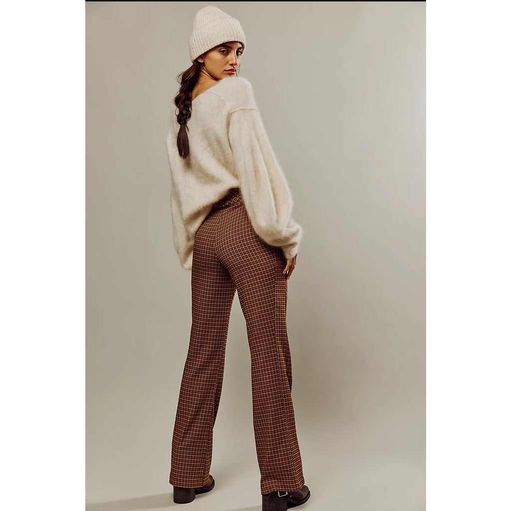 Free People Jana Flare Trousers $98 SIZE 2 Brown Houndstooth Motif