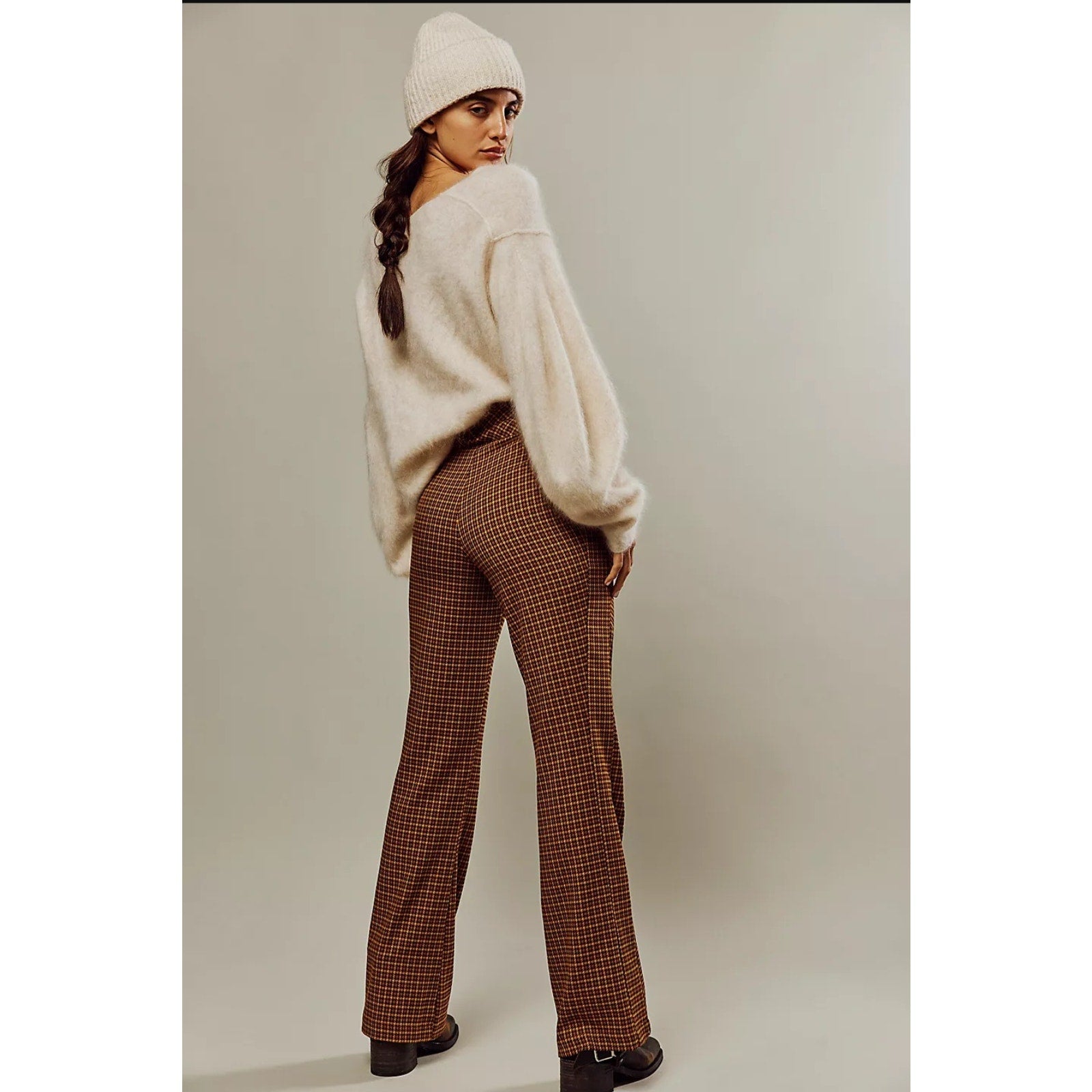 Free People Jana Flare Trousers $98 SIZE 2 Brown Houndstooth Motif