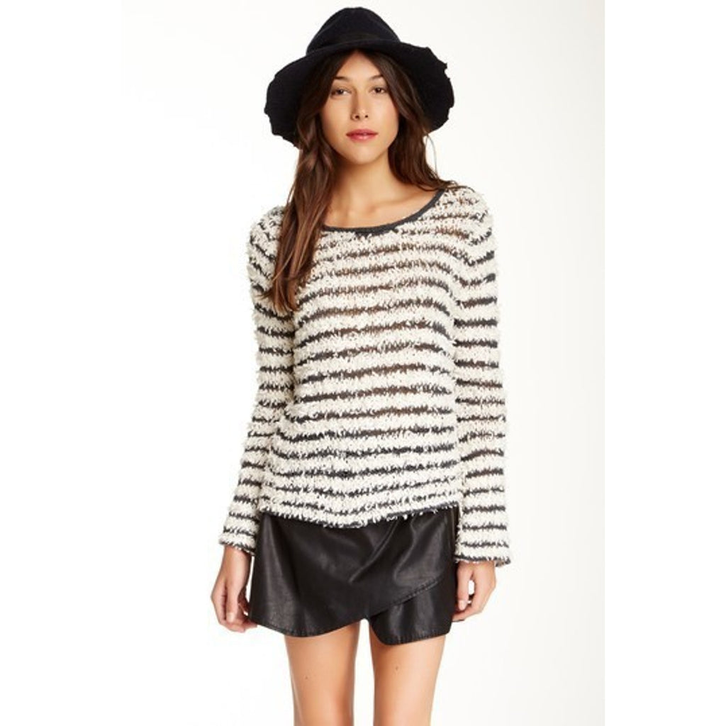 Free People Sweater Ivory Combo Downy Stripe Pullover Shag Size XS