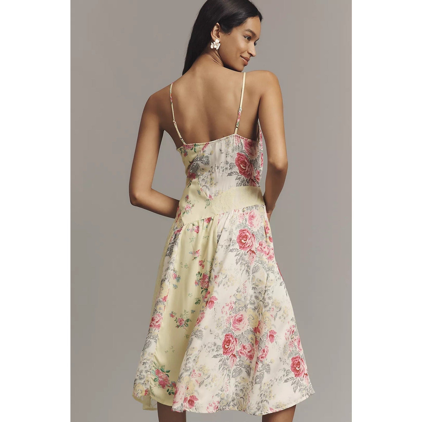 Anthropologie Sleeveless Patchwork Floral Slip Midi Dress Sz M Yellow Anthropologie