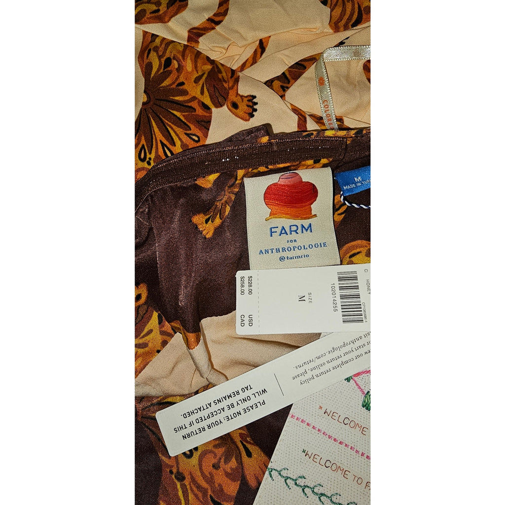 Farm Rio x Anthropologie Tiger Bubble Mini Dress MEDIUM Honey Anthropologie