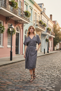 Anthropologie MIRTH Krabi Jamdani Wrap Midi Dress S/M 2-6 Gray Mirth