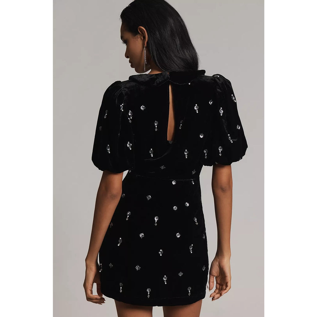 Anthropologie Maeve Short-Sleeve Embellished Velvet Mini Dress $228 SIZE 6