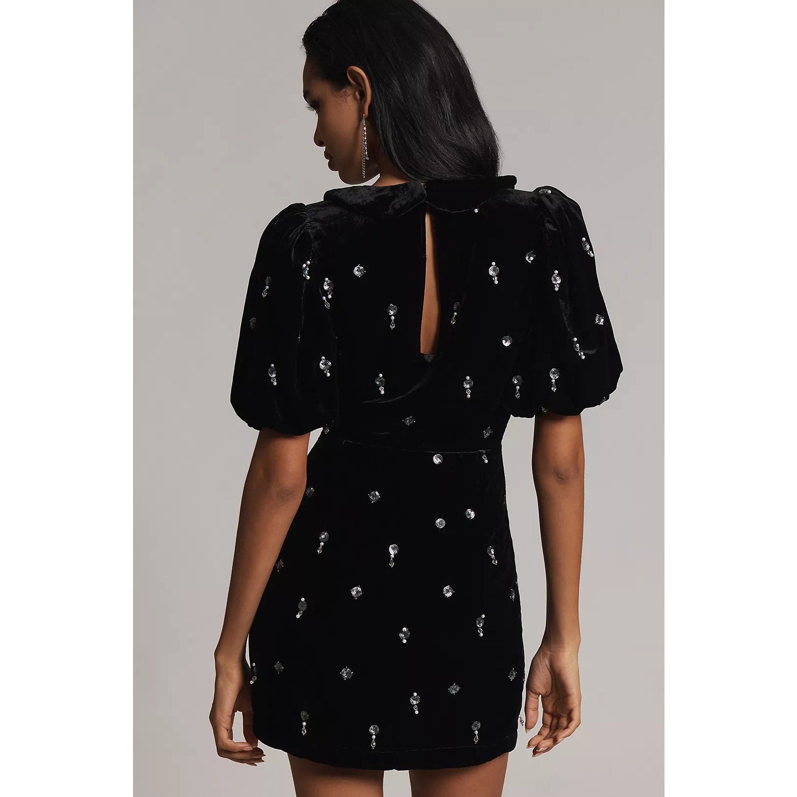Anthropologie Maeve Short-Sleeve Embellished Velvet Mini Dress $228 SIZE 6