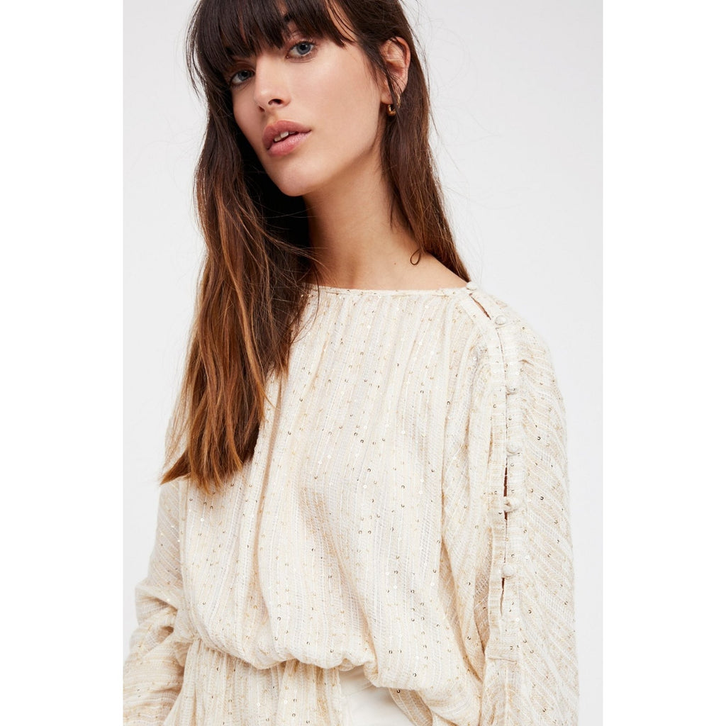 NEW Free People $168 Little Shine Tunic Size Small Top Long Sleeve Blouse Sequin