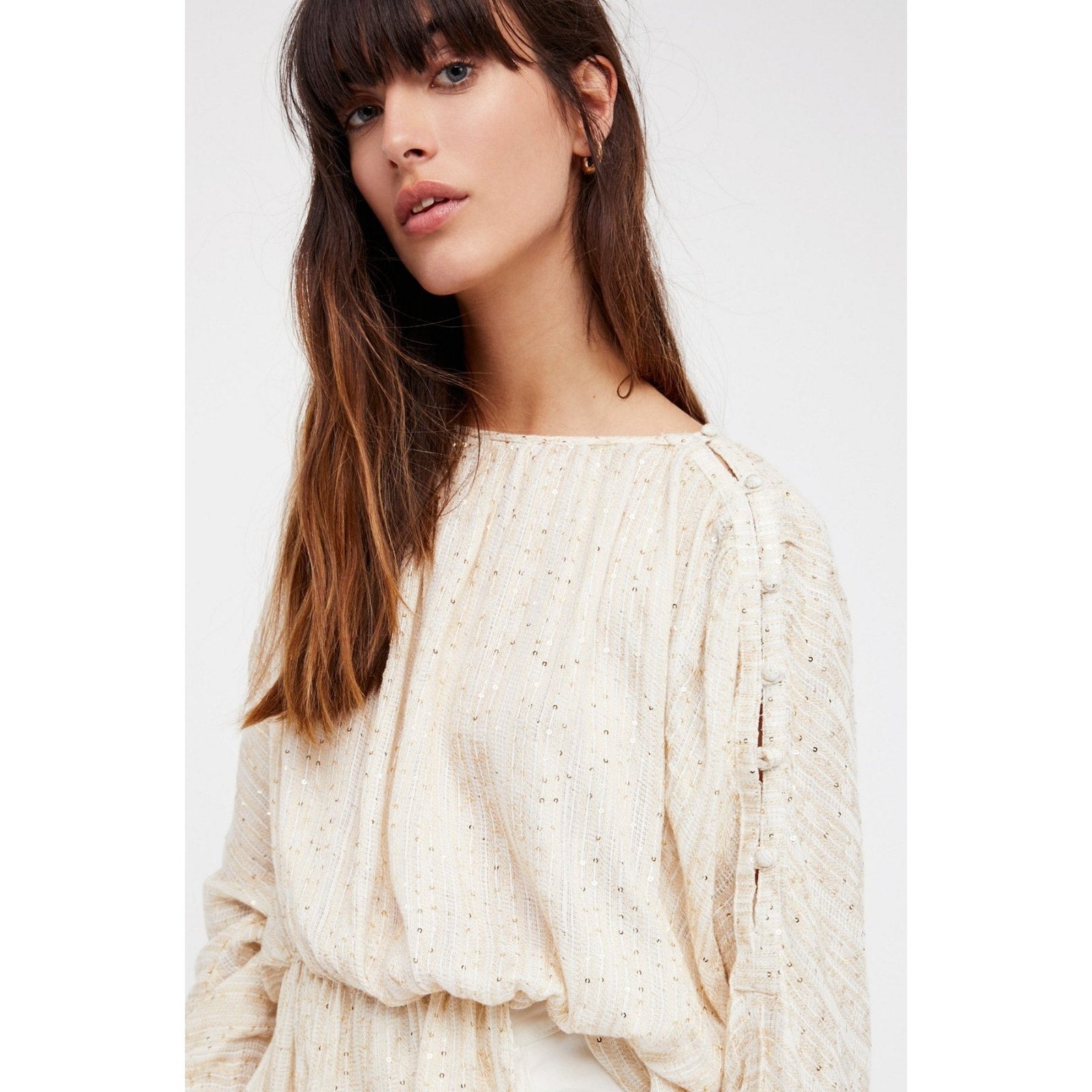 NEW Free People $168 Little Shine Tunic Size Small Top Long Sleeve Blouse Sequin