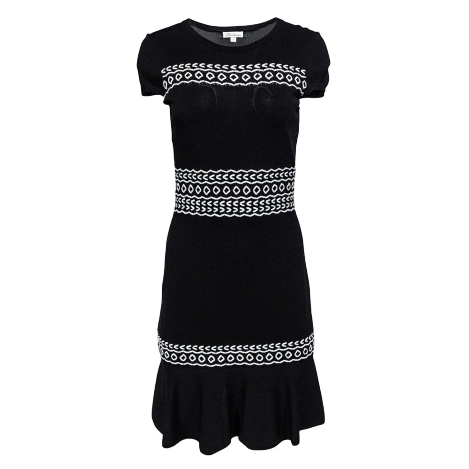 Shoshanna Pointelle Lacing Knit Calista Mini Dress SMALL B&W CAP SLEEVES Shoshanna