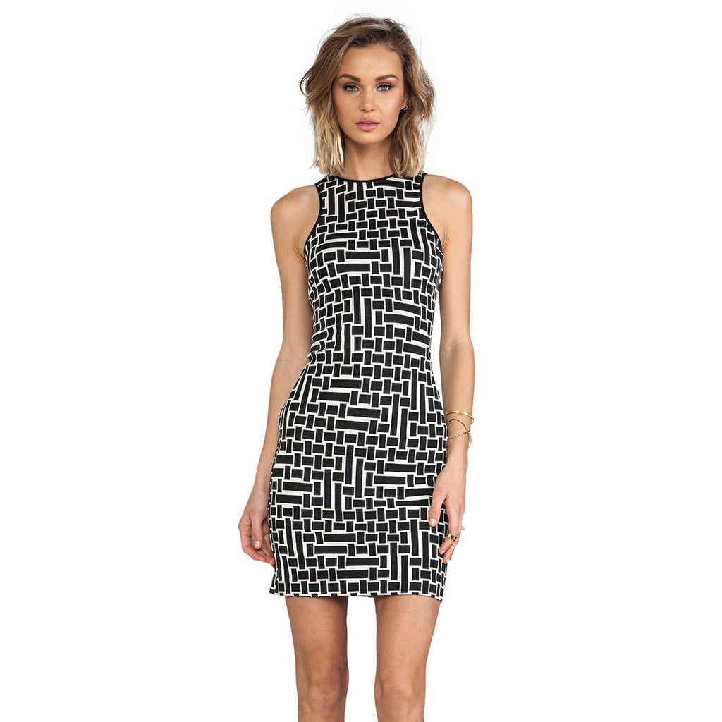 TIBI Patchwork Square Knit Mini Dress SIZE 6 Black & White Tibi