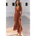 Anthropologie Celandine V-Neck Twist-Front Satin Midi Dress XL Brown Anthropologie